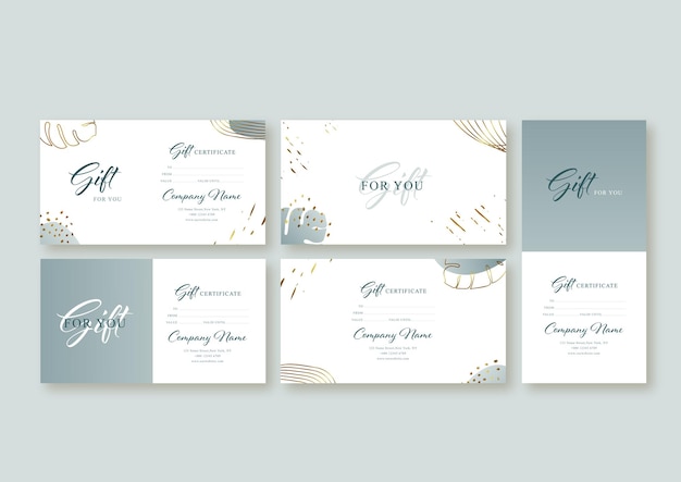 Gift voucher card template. Modern discount coupon or certificate layout with abstraction golden art