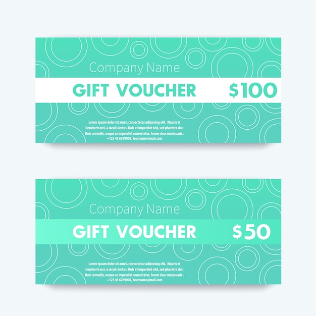 Gift Voucher design, template in aquamarine, vector illustration