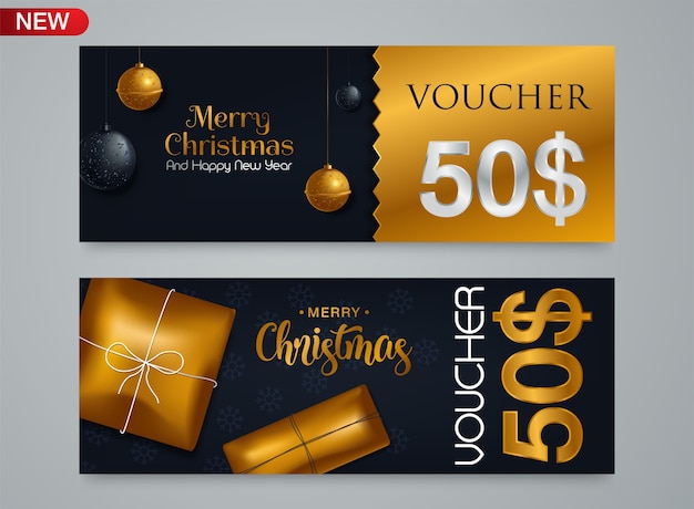 Gift Voucher Template for Christmas and New Year Discount Coupon 