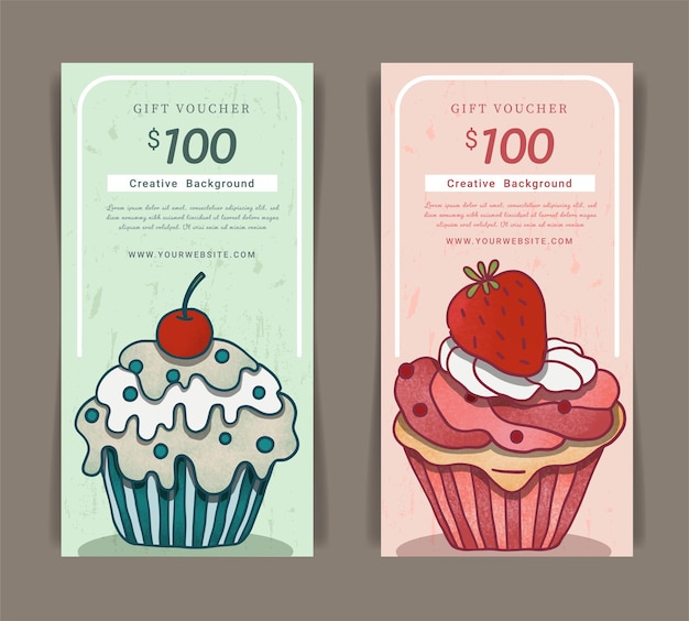 Gift voucher template cupcakes cute design