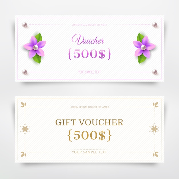 Gift voucher template with flower and pearl