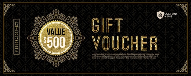 Gift voucher template with glitter gold luxury elements