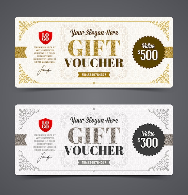 Gift voucher template with glitter gold and silver,  illustration,