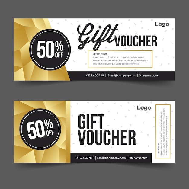 Gift Voucher template with gold and black Background 