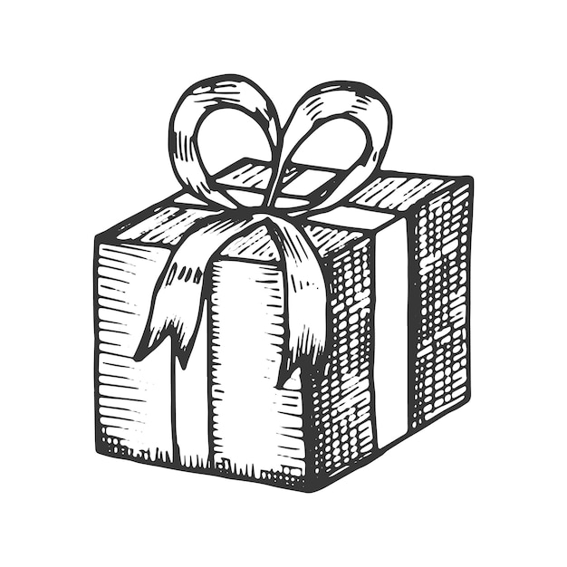 A gift with a bow handdrawing Isolated