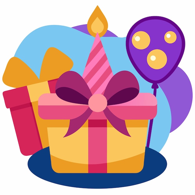 Gifts Box With Birthday Cake Party Vector Icon Illustration Happy New Year Birthday Icon Concept White Isolated Flat Cartoon Style Suitable for Web Landing Page Banner Sticker Background