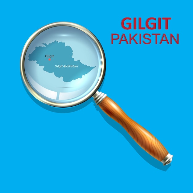 Gilgit Magnifier with a map of abstract topographic background Pakistan Province