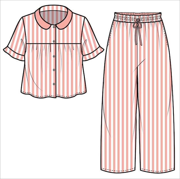 GILRS AND WOMEN WEAR PAJAMS SET TOP AND BOTTOM SET VECTOR ILLUSTRATION SKETCH DESIGN