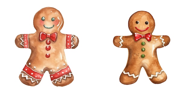 ginger man christmas cookies watercolor vector illustration