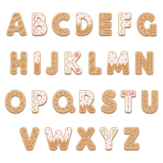 Gingerbread alphabet for decoration design Christmas vector illustration