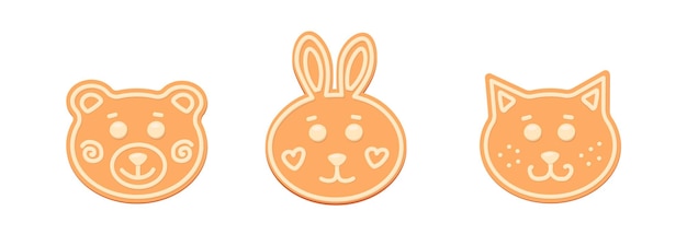 Gingerbread Animal Hare rabbit Bear Teddy Cat Flat vector