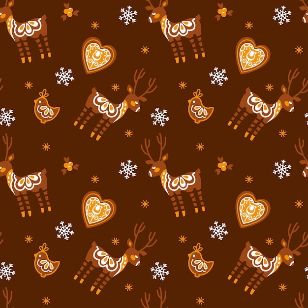 Gingerbread. Christmas seamless pattern on scandinavian style. Genre folklore Vector.