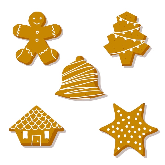 gingerbread cookies christmas collection isolated on white background