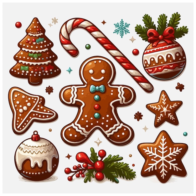 Vector gingerbread cookies christmas holiday food stock illustration