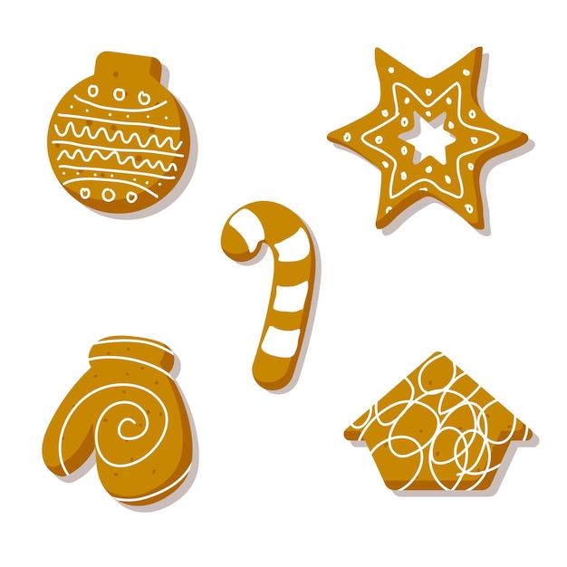 gingerbread cookies collection hand drawn style isolated on white background