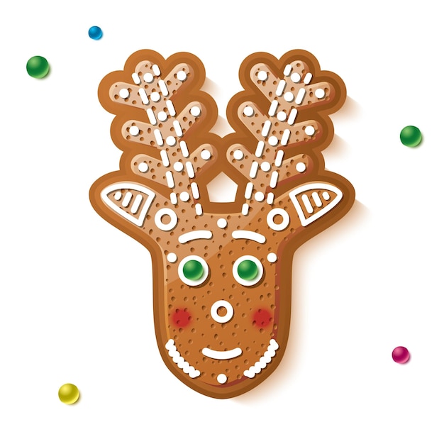 Gingerbread Deer Isolated on White Christmas Cookie