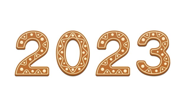 Gingerbread of the form of a numbers 2023 new year ginger cookies on white background