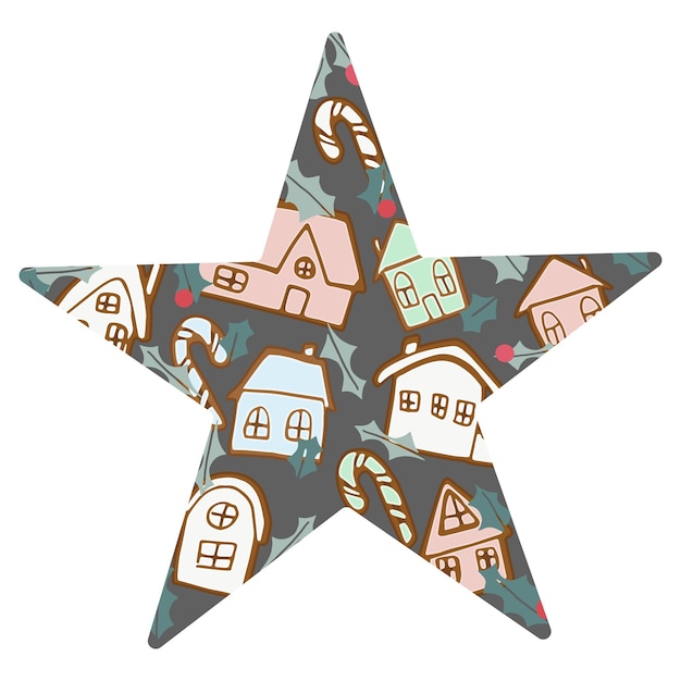 Gingerbread house star shape card vector illustration