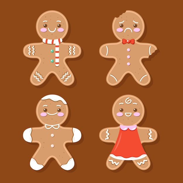 Gingerbread man cookie collection in flat design