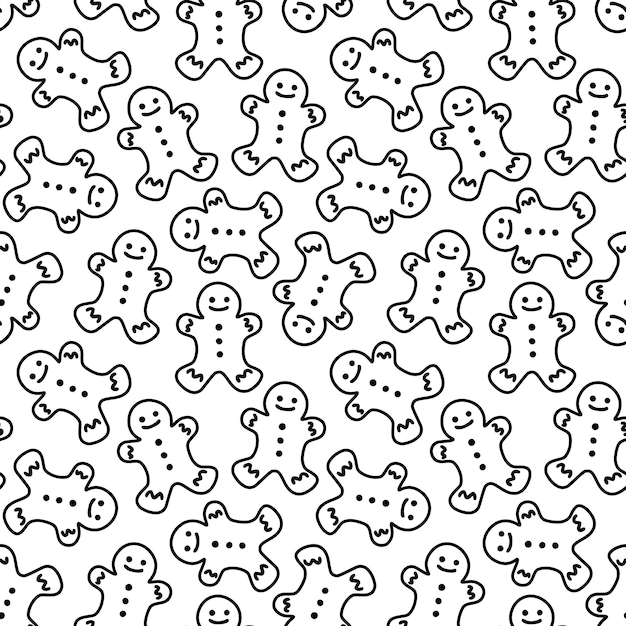 Gingerbread man cookies doodle Christmas seamless pattern for fabric paper decoration