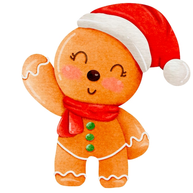 a gingerbread with a red hat and a red scarf