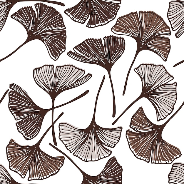 Ginkgo biloba leaves seamless batik print Botany foliage compos