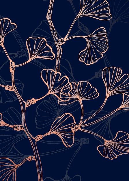 Ginkgo Hand Painted Illustrations for Wall Decoration minimalist flower in sketch style