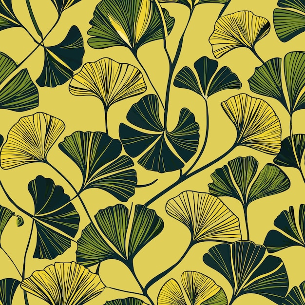 Vector ginkgo leaf seamless pattern design background