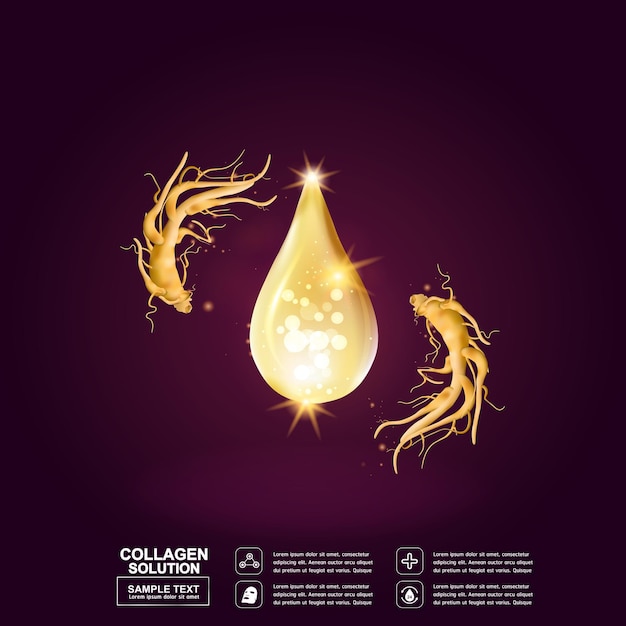 Ginseng Collagen or oil Drop Background for SkinCare Cosmetic Concept