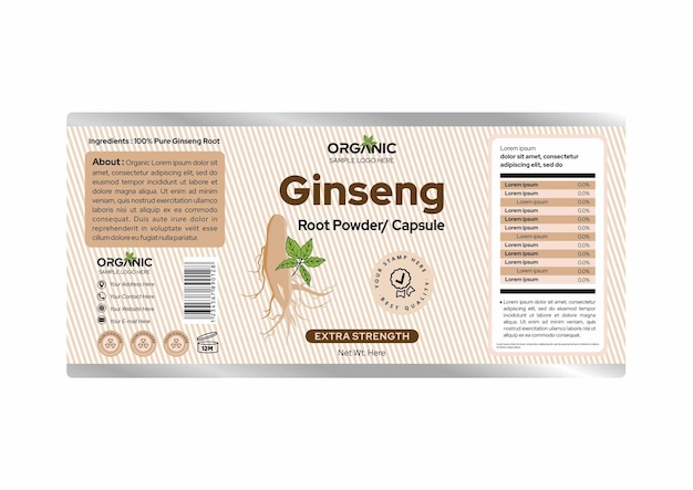 Ginseng Supplement Powder Capsule Label Design Packaging Design