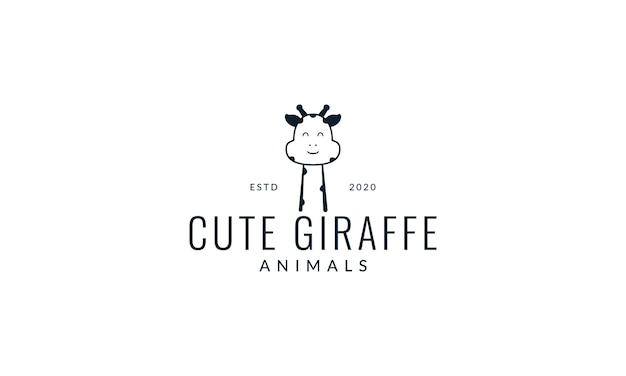 Giraffe head face line smile cute cartoon logo vector illustration design