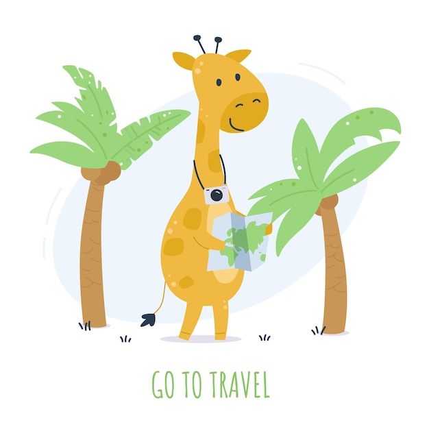 Giraffe hold map under palms Traveler character