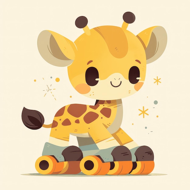 A giraffe is rollerblading cartoon style