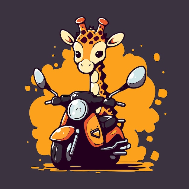 Giraffe on a motorcycle cartoon character