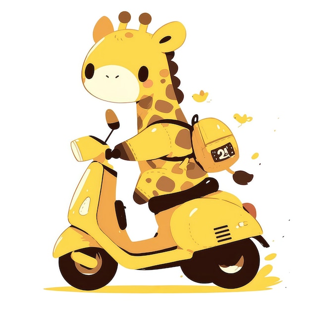 A giraffe riding a scooter cartoon style