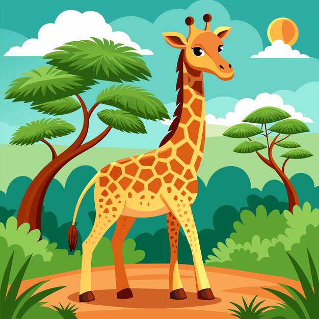 Vector giraffe standing in middle of forest