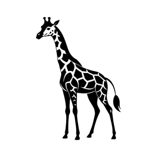 A giraffe with a black and white drawing on white background