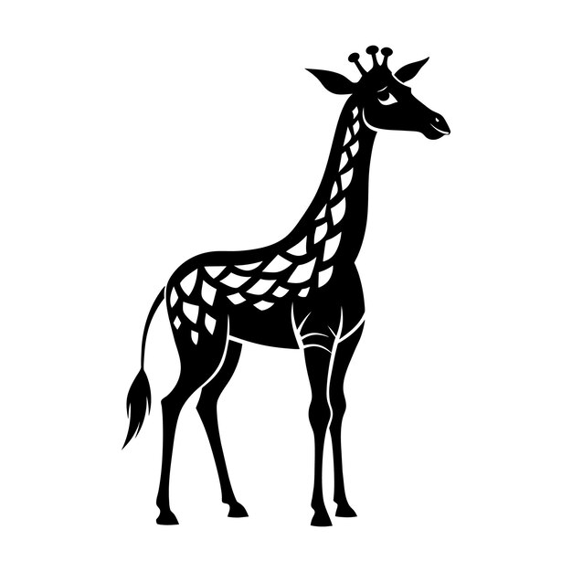 A giraffe with a black and white drawing on white background