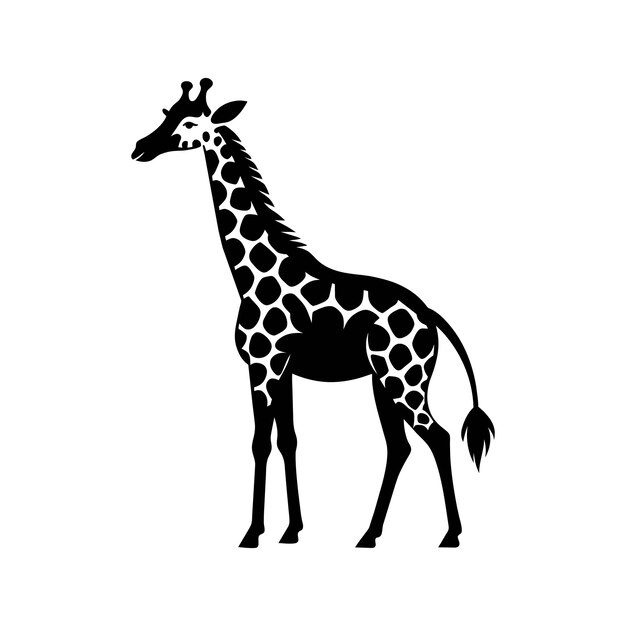 A giraffe with a black and white drawing on white background