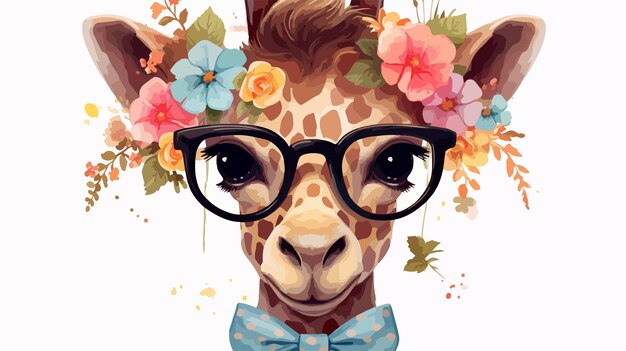 Vector a giraffe with a bow tie and glasses