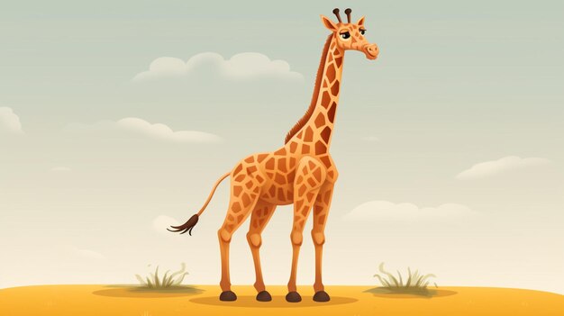 Vector a giraffe with a long tail stands in a field