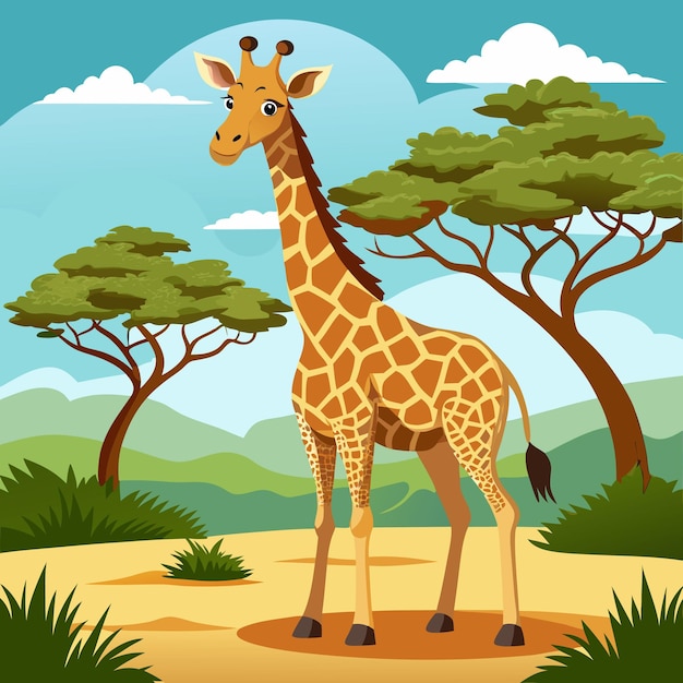 Vector a giraffe with trees and a sky background