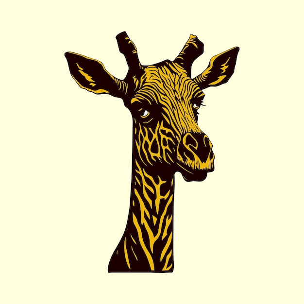 A giraffe with a yellow background and a yellow background.