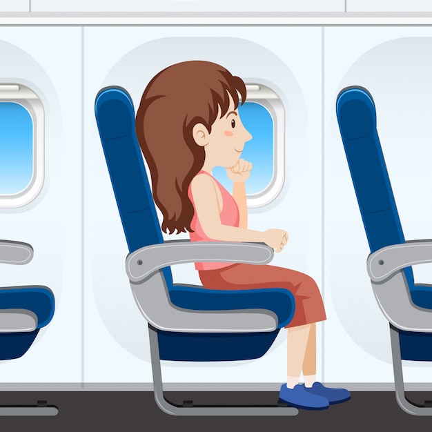 Girl on airplane seat