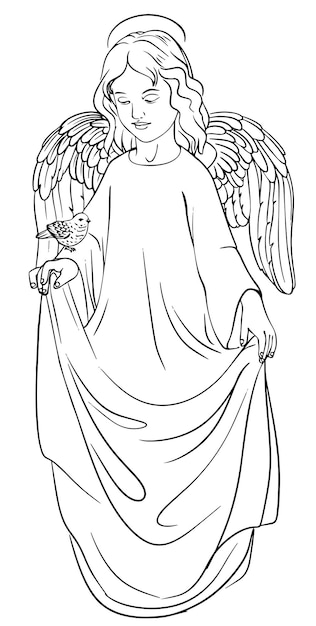 Girl angel with wings adults coloring book hand vector