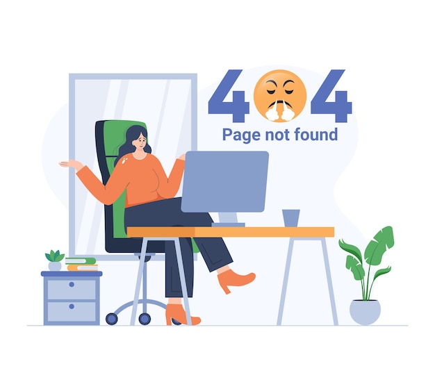 Girl angry by error page flat illustration