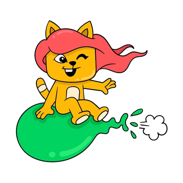 Girl animal flying on a balloon doodle icon image kawaii