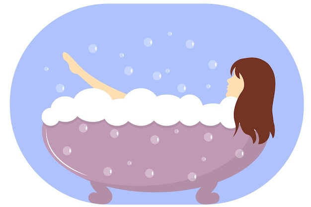 Vector girl bathes in a bubble bath