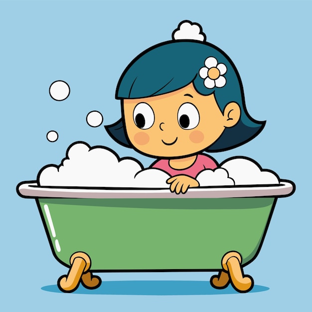 Vector a girl in a bathtub with a girl in the tub