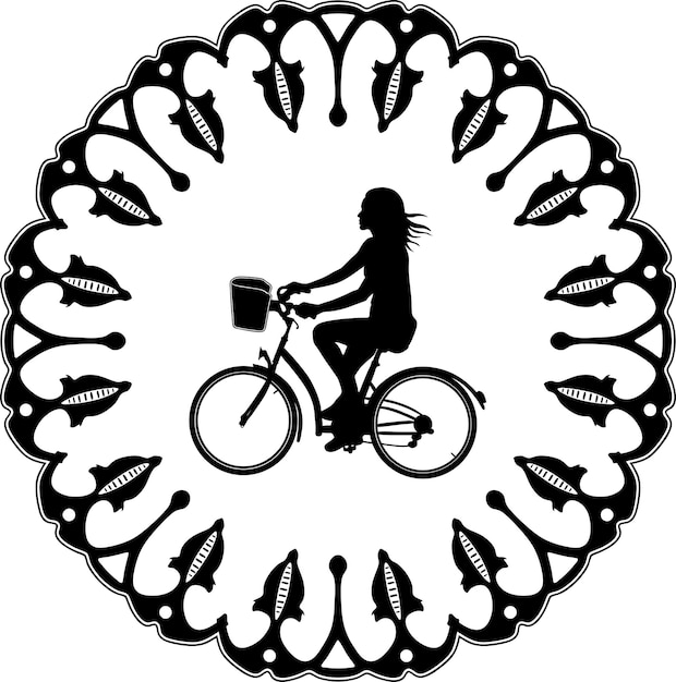 girl and bicycle with floral frame handmade silhouette nr21